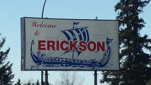 Erickson, Manitoba's welcoming sign